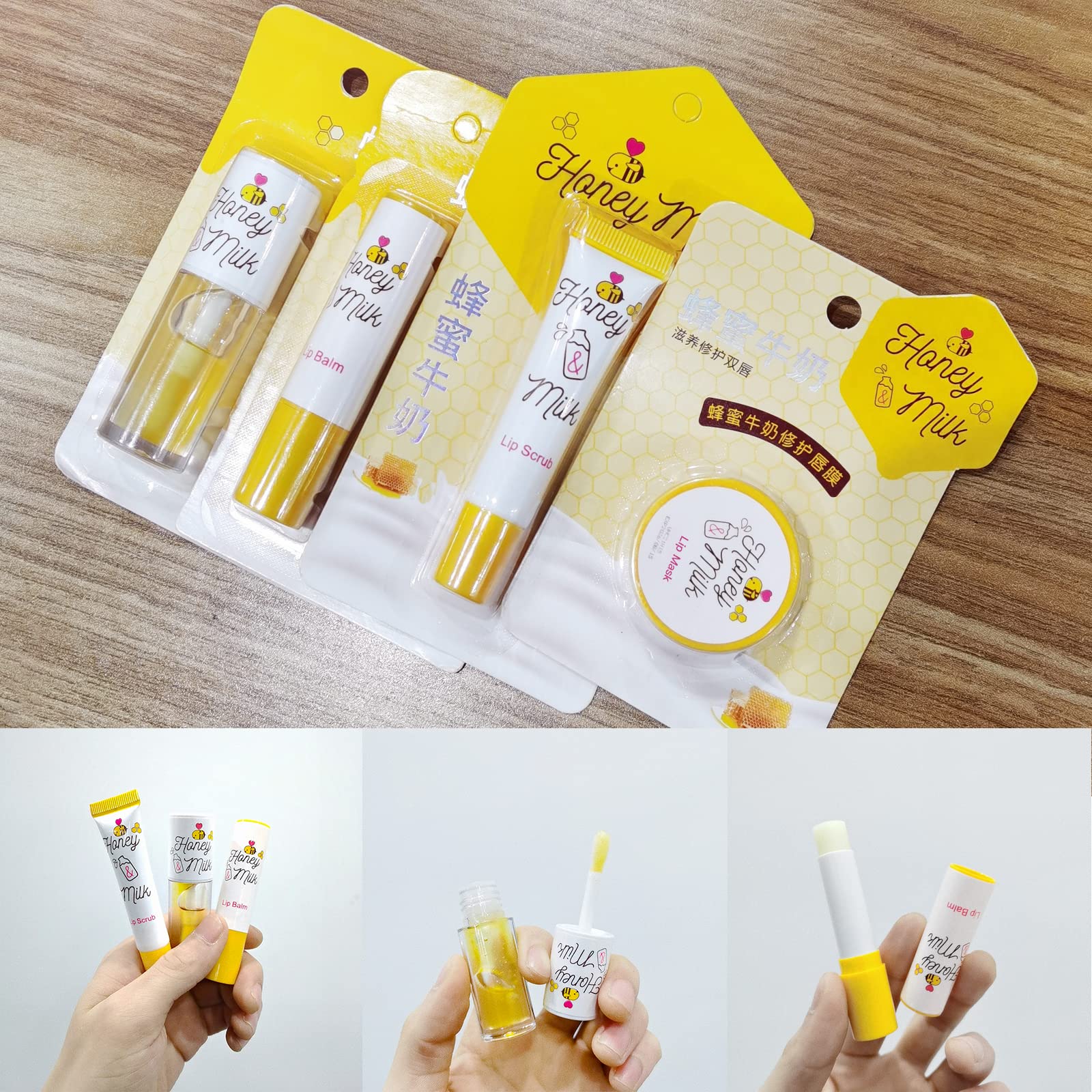 LSxia Honey Milk Lip Care Kit – Lip Mask, Balm, Scrub & Oil for Hydration