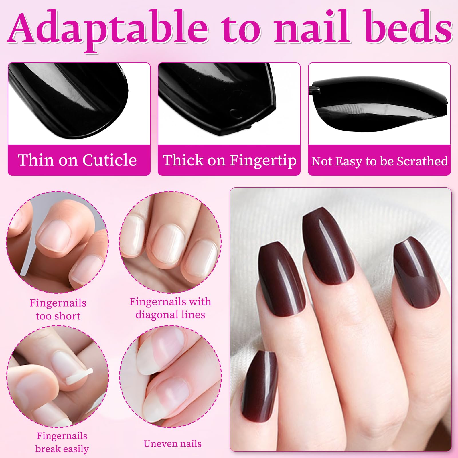 LuckForever 576pc Coffin Press-On Nails Kit — Short Acrylic Nails with Glue Tabs (24 Colors)