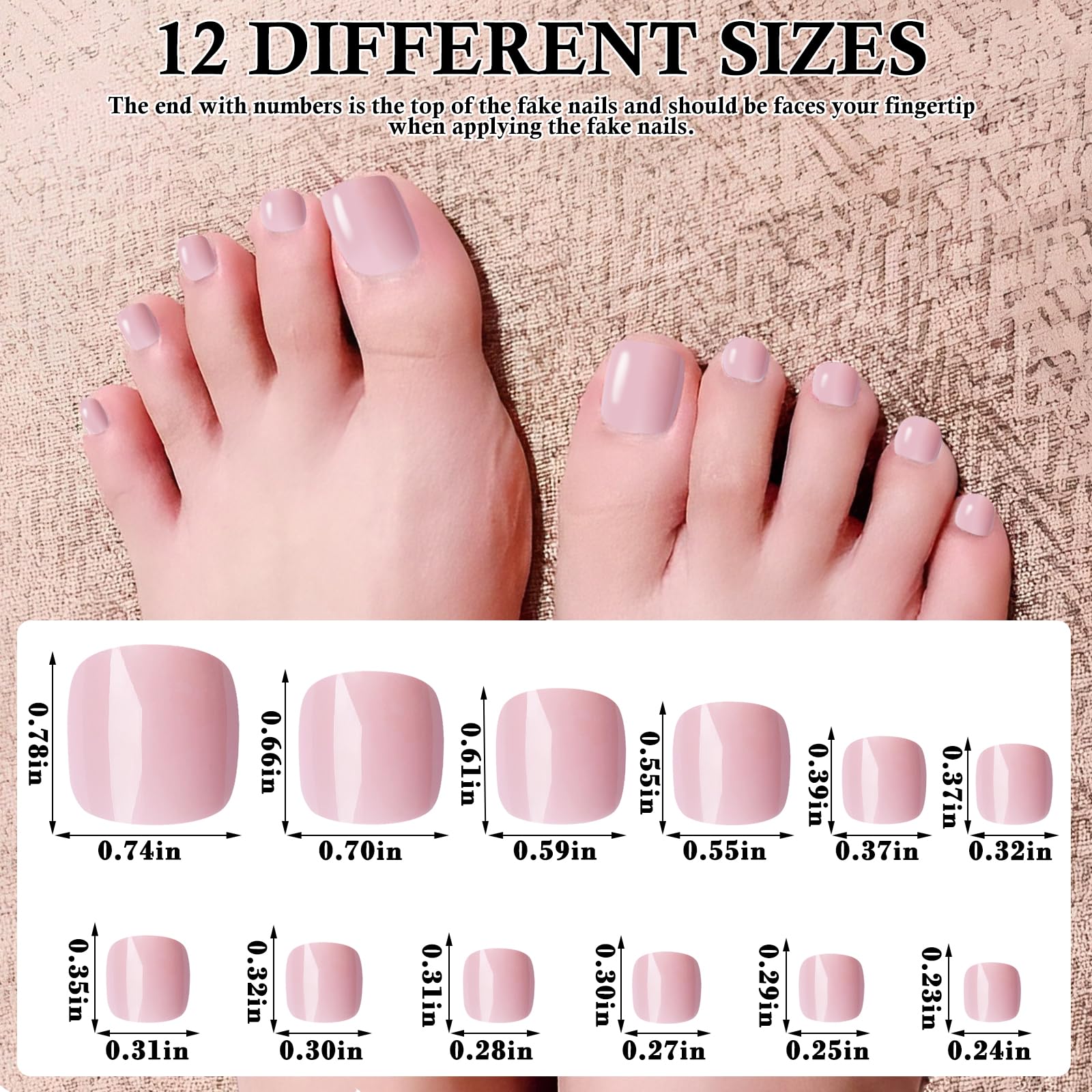 LuckForever Pink Press-on Toenails – 240pc Kit with Adhesive Tabs & File