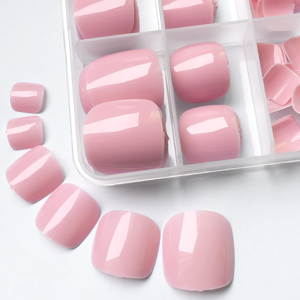 LuckForever Pink Press-on Toenails – 240pc Kit with Adhesive Tabs & File