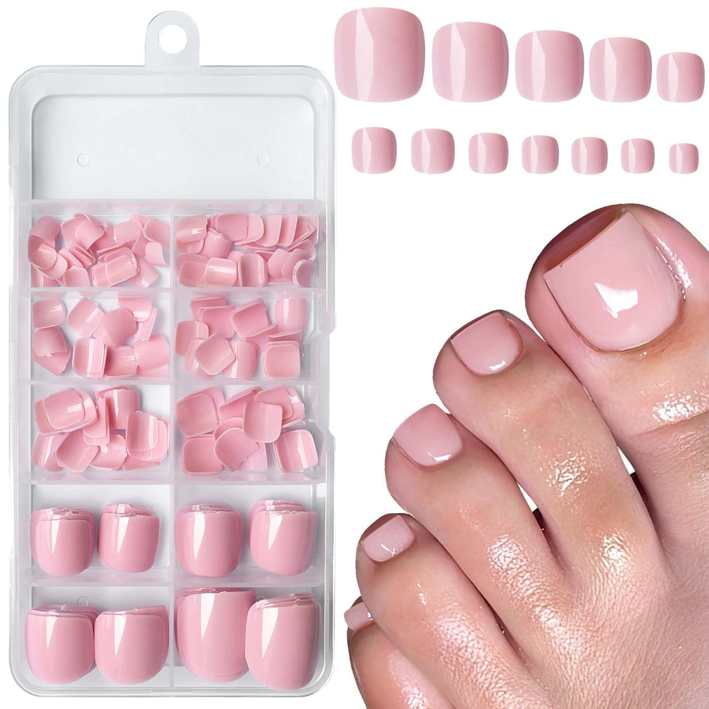 LuckForever Pink Press-on Toenails – 240pc Kit with Adhesive Tabs & File
