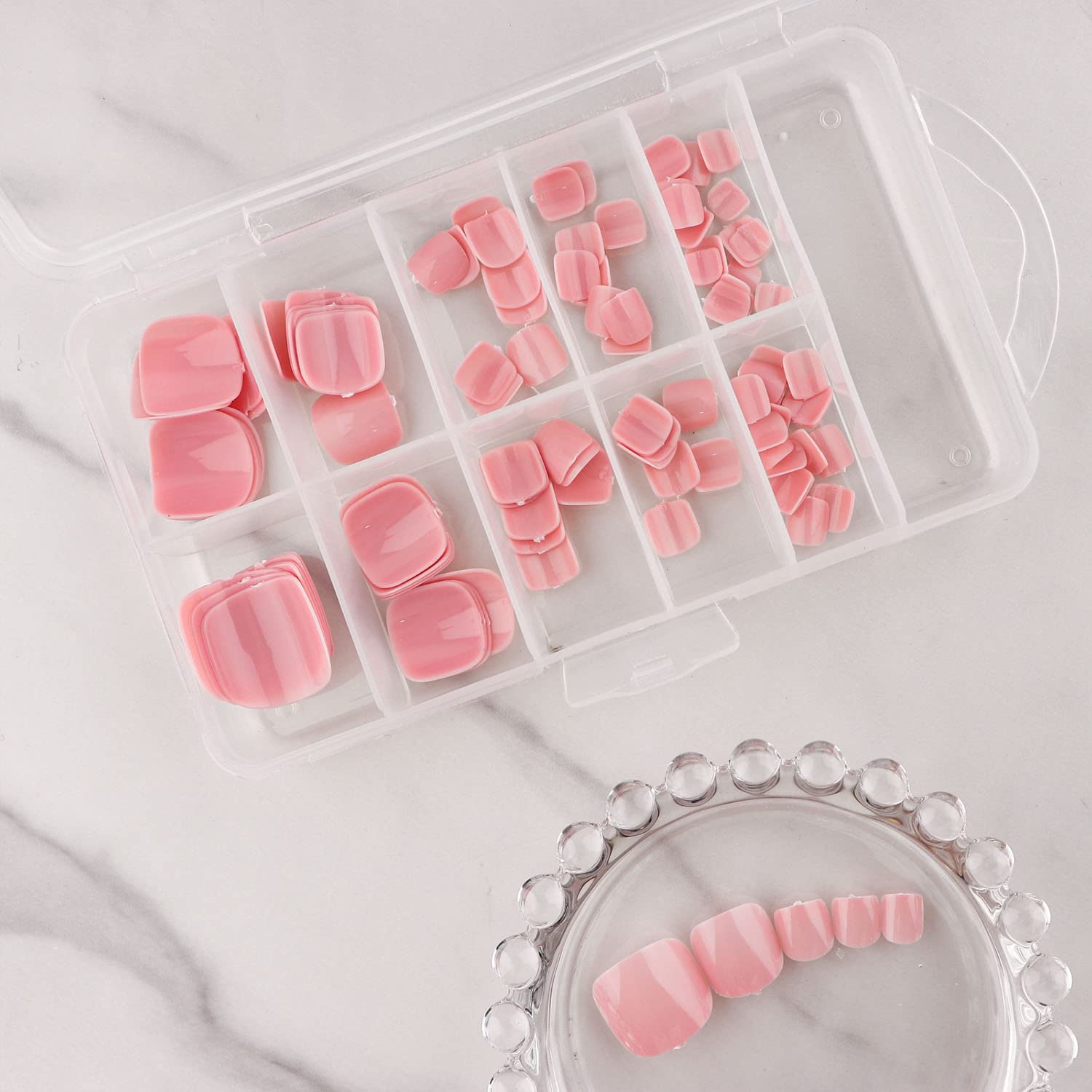 LuckForever Pink Press-on Toenails – 240pc Kit with Adhesive Tabs & File