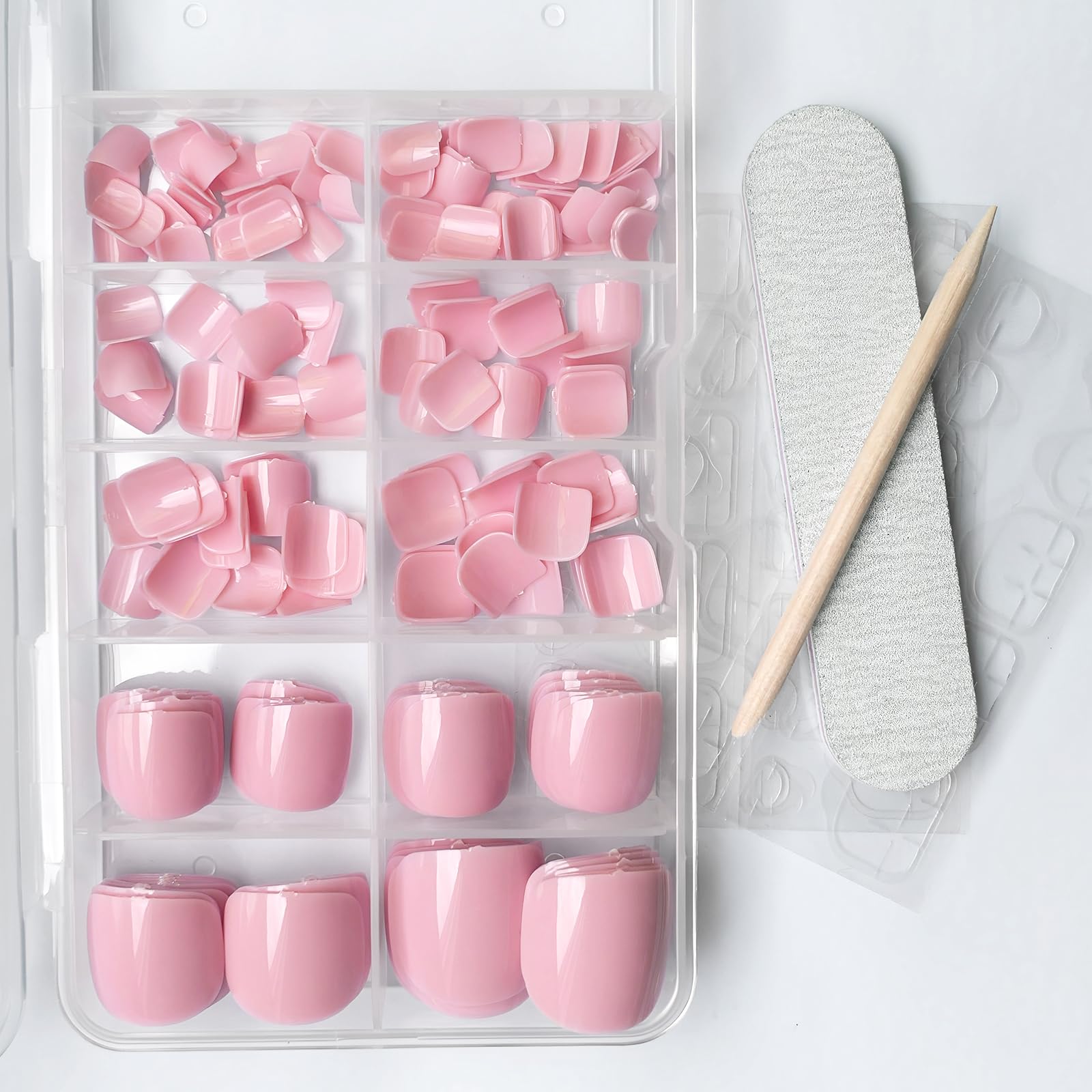 LuckForever Pink Press-on Toenails – 240pc Kit with Adhesive Tabs & File