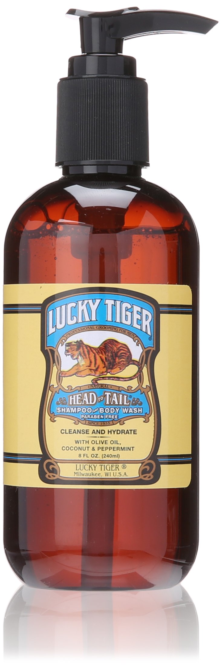 Lucky Tiger Shampoo & Body Wash, 8 Oz – Organic Peppermint All-in-One Cleanser