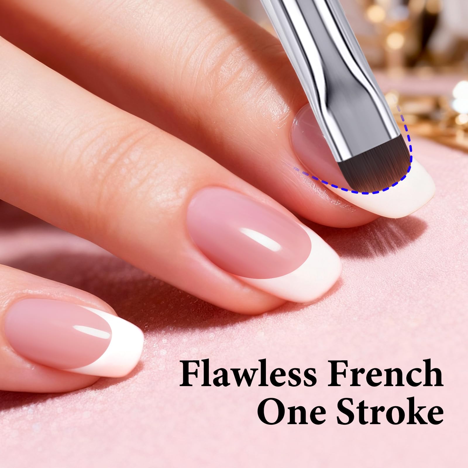 Lucoffeoi French Brush for Nails & Gel Polish Clean Up - Dual-Use Nail Art Brush with Cap (Gold)