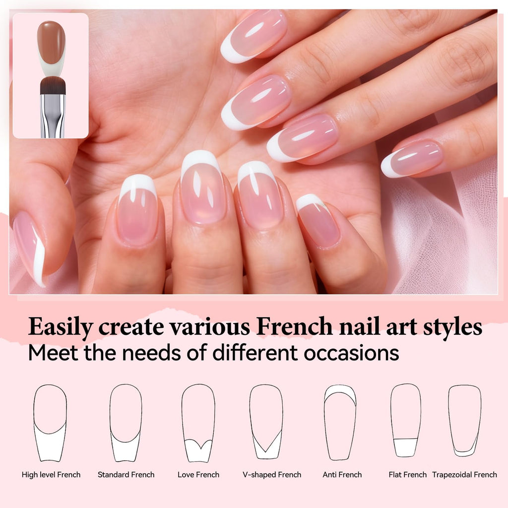 Lucoffeoi French Brush for Nails & Gel Polish Clean Up - Dual-Use Nail Art Brush with Cap (Gold)