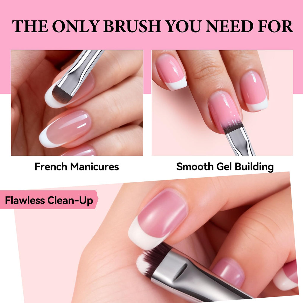 Lucoffeoi French Brush for Nails & Gel Polish Clean Up - Dual-Use Nail Art Brush with Cap (Gold)