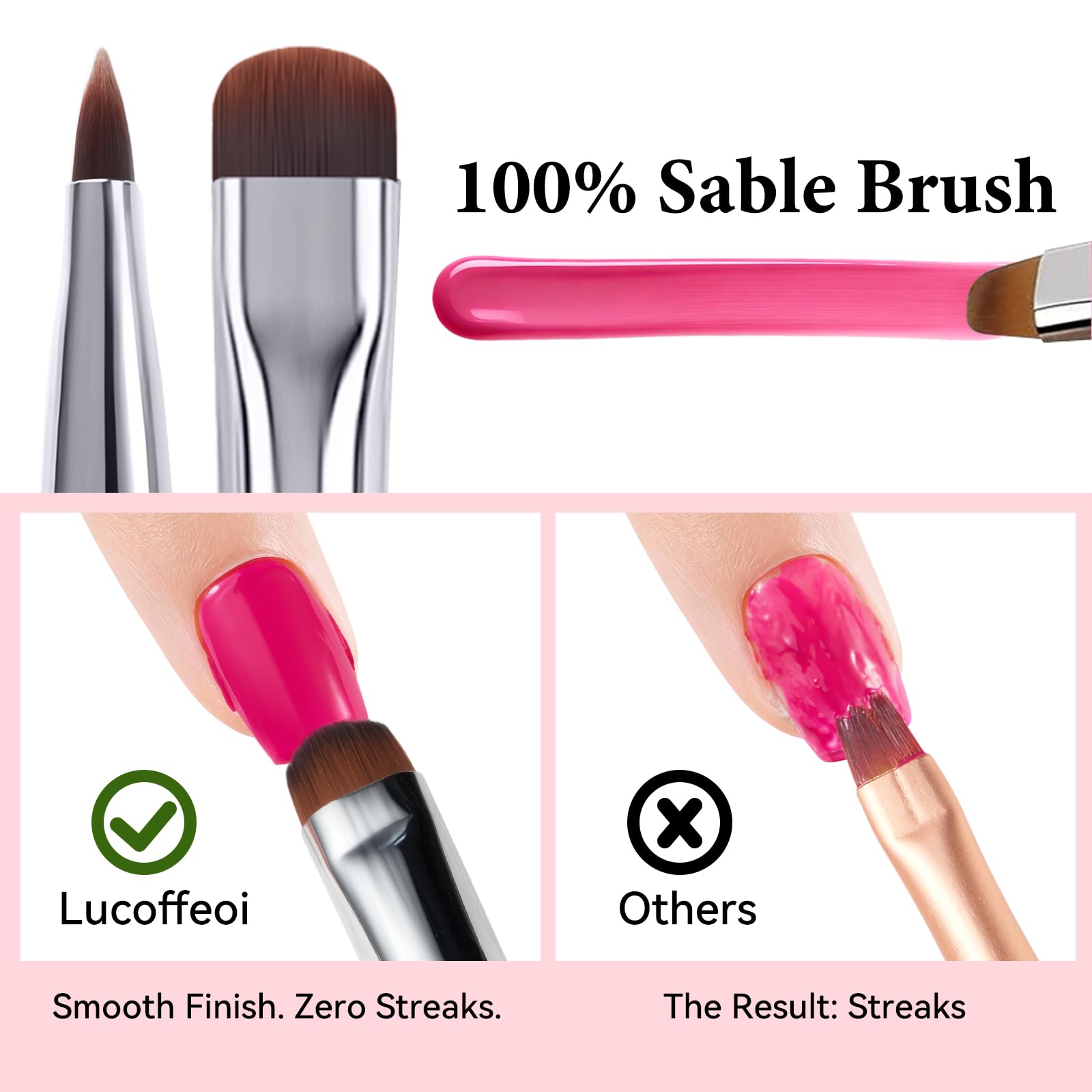 Lucoffeoi French Brush for Nails & Gel Polish Clean Up - Dual-Use Nail Art Brush with Cap (Gold)