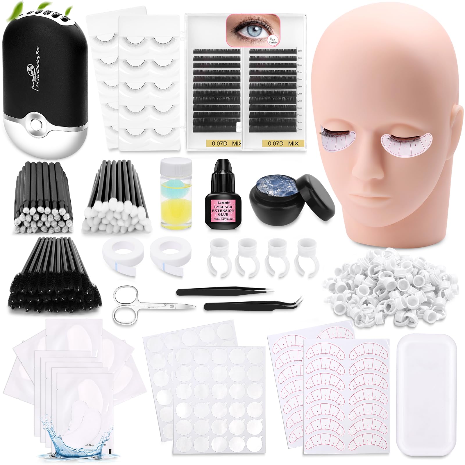Lucomb Eyelash Training Kit — Complete Practice Set with Mannequin Head