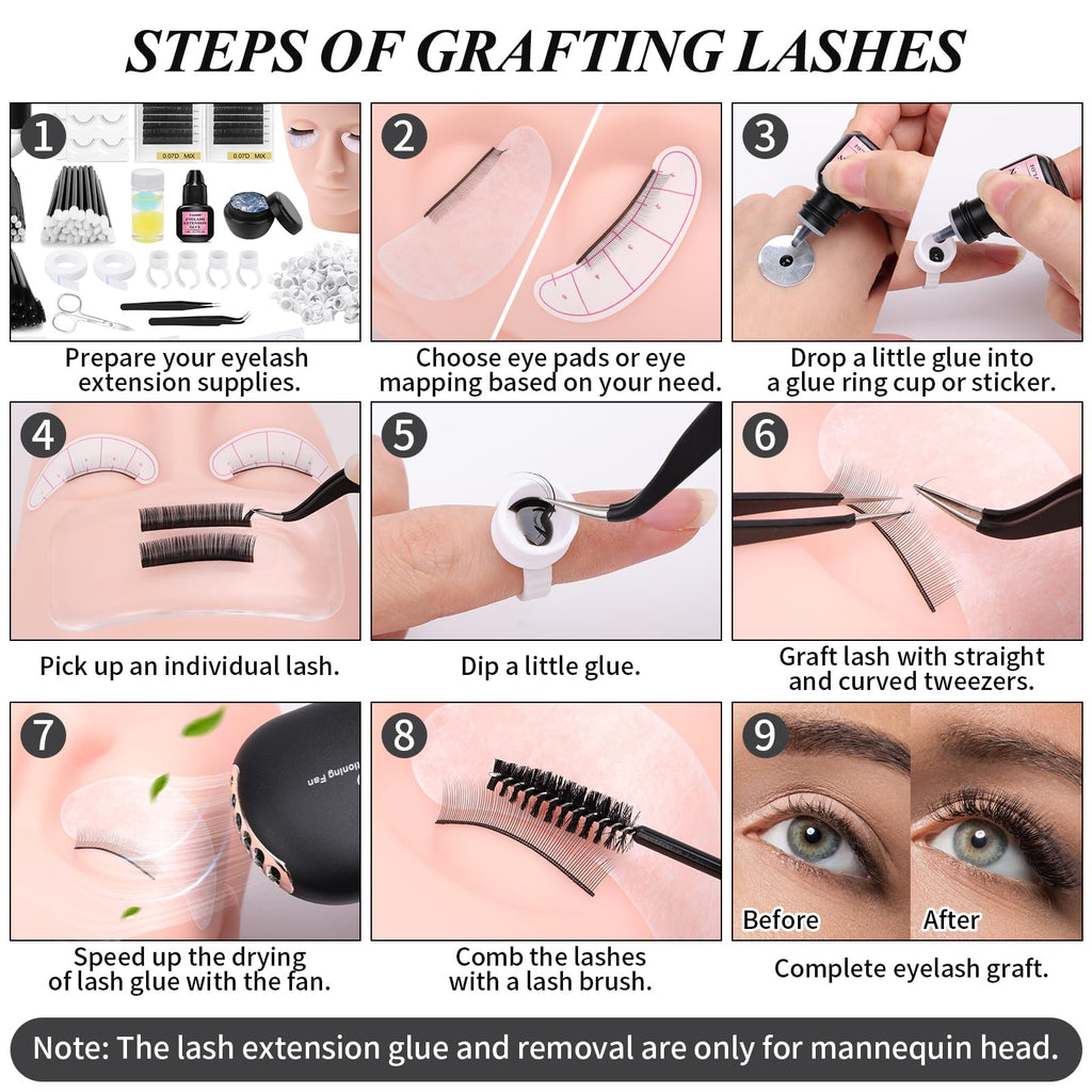 Lucomb Eyelash Training Kit — Complete Practice Set with Mannequin Head