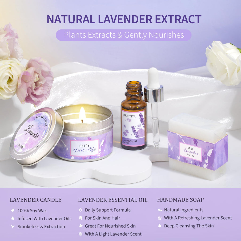 LUCOTIYA Lavender Spa Gift Set – Relaxing Bath & Body Gift Box for Her