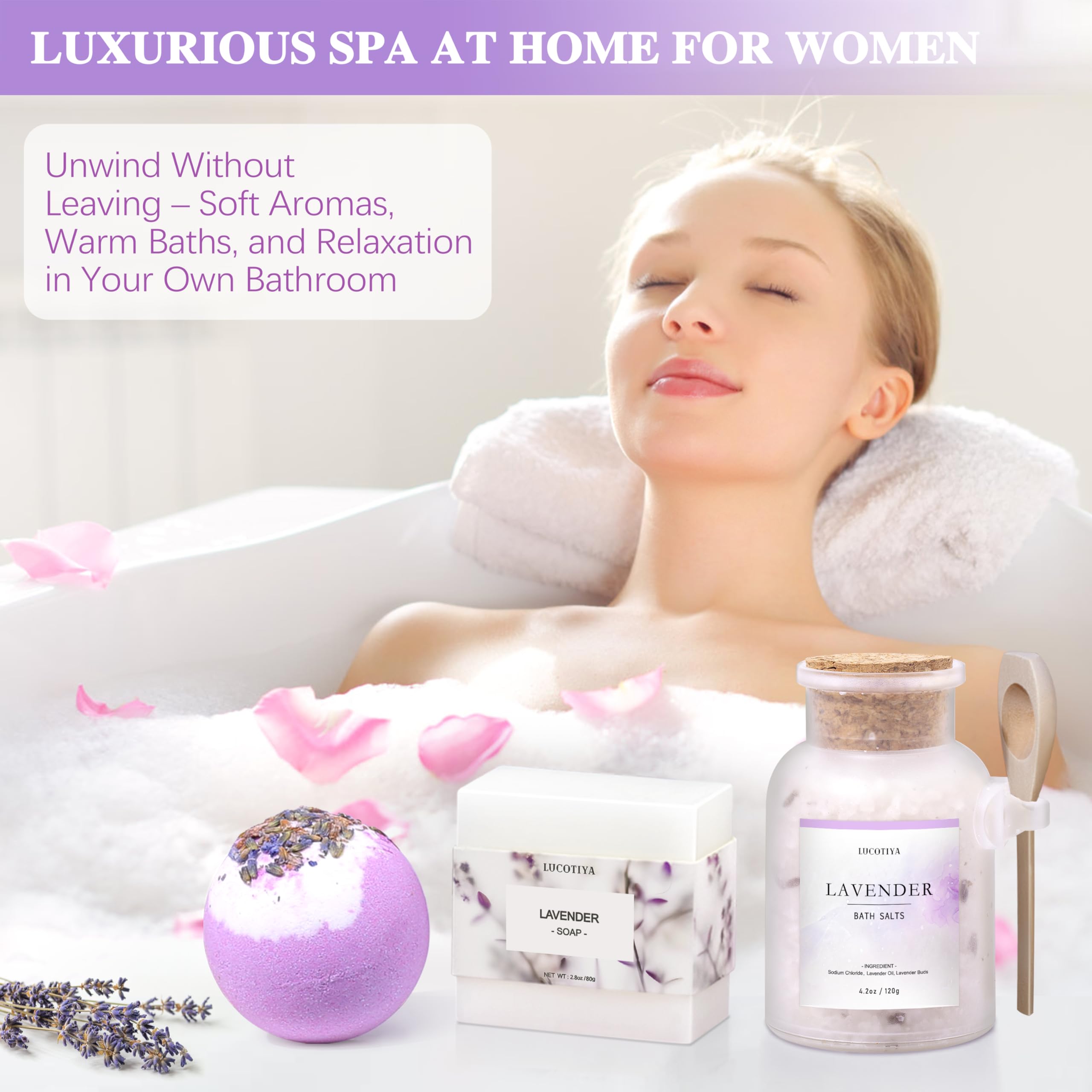 LUCOTIYA Lavender Spa Gift Set – 10-Piece Womens Bath & Body Gift Basket