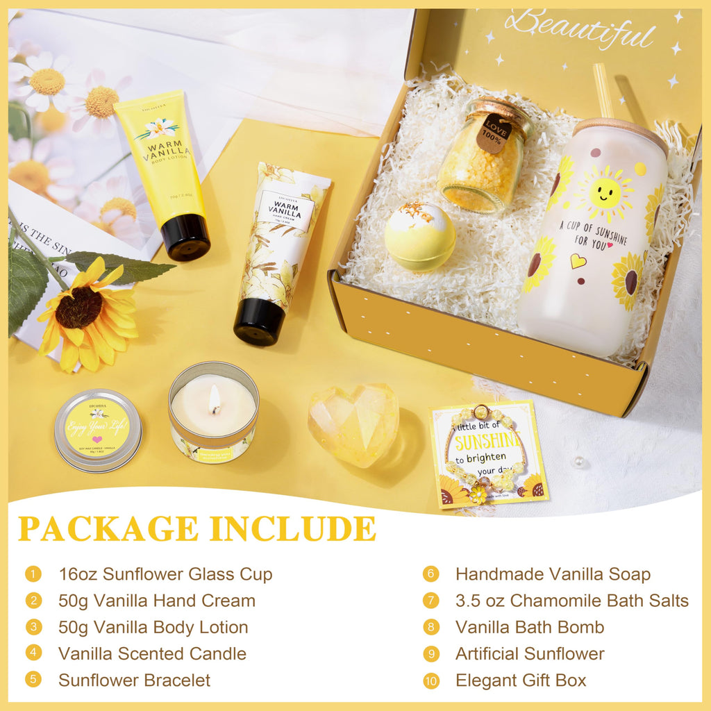 LUCOTIYA Warm Vanilla Self-Care Gift Set for Women – 10-Piece Bath & Spa Gift Box