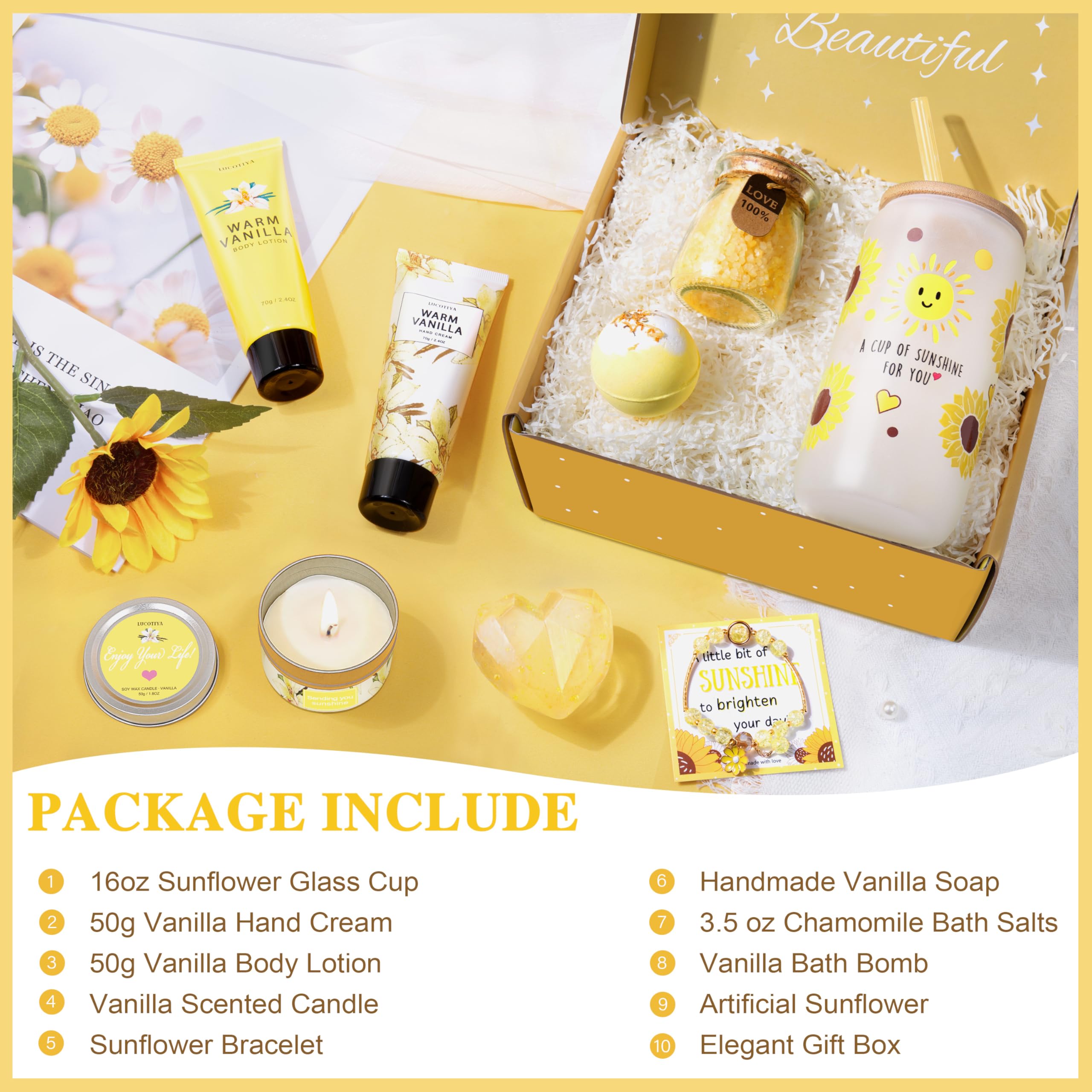 LUCOTIYA Warm Vanilla Self-Care Gift Set for Women – 10-Piece Bath & Spa Gift Box