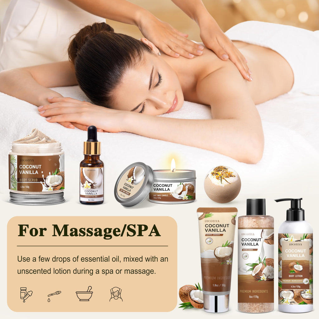 LUCOTIYA Vanilla Coconut Spa Gift Set – 8-Piece Bath & Body Gift for Women