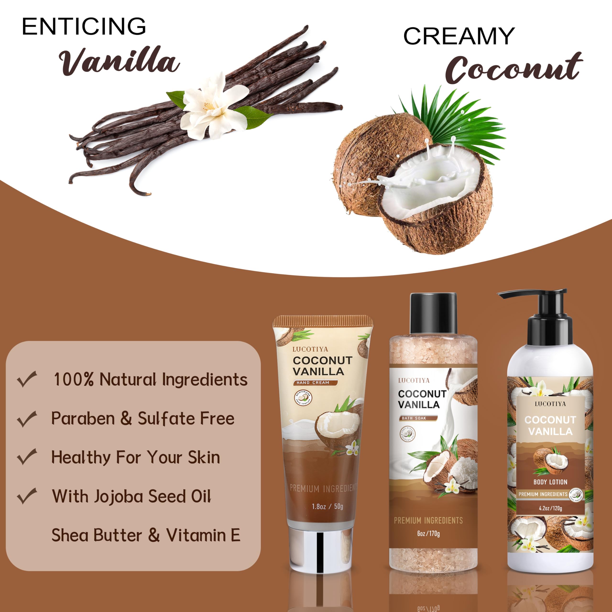 LUCOTIYA Vanilla Coconut Spa Gift Set – 8-Piece Bath & Body Gift for Women