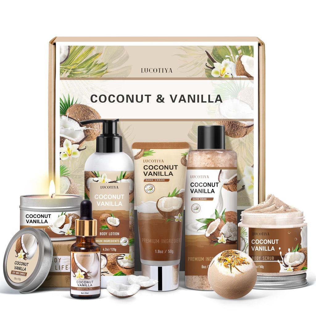 LUCOTIYA Vanilla Coconut Spa Gift Set – 8-Piece Bath & Body Gift for Women