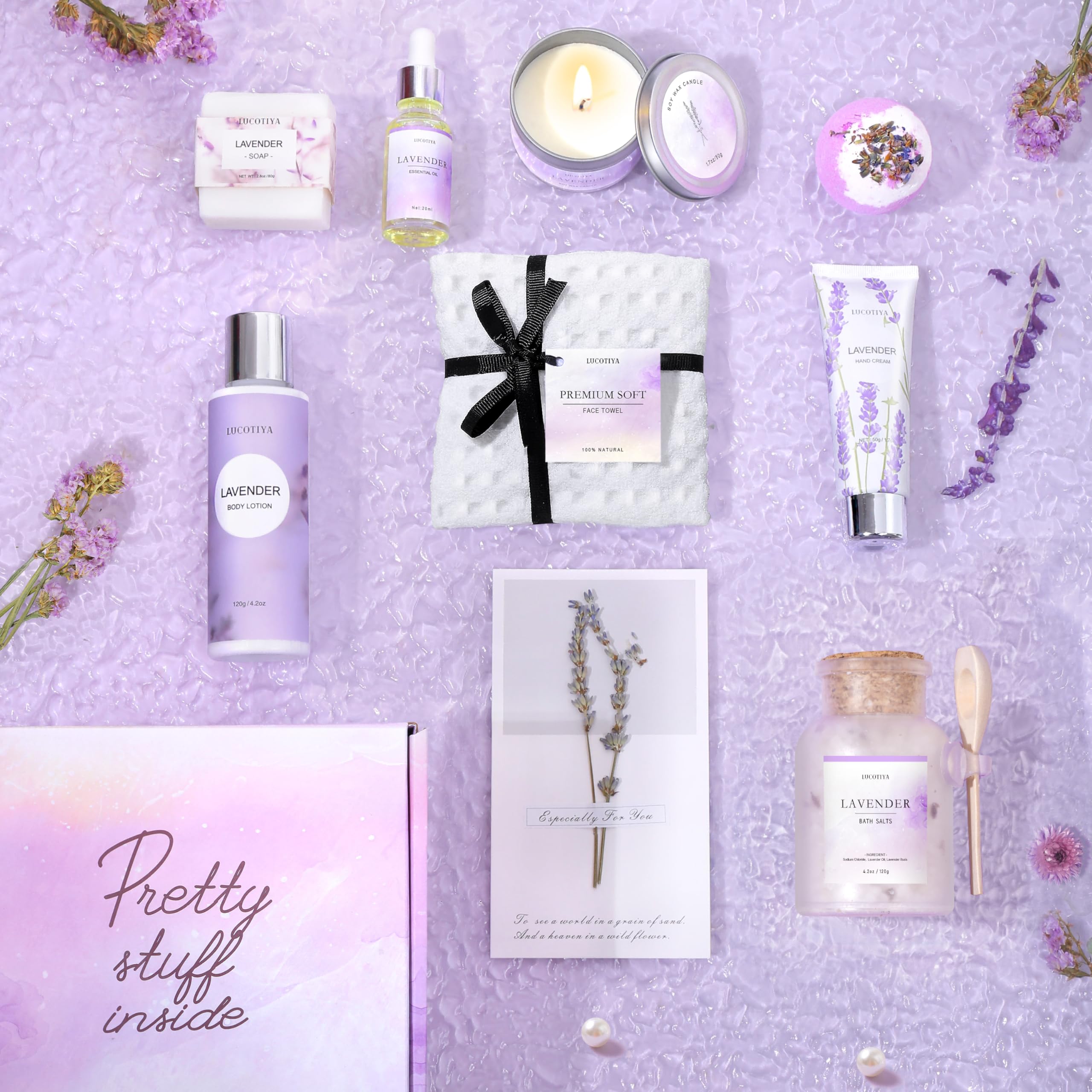 LUCOTIYA Lavender Spa Gift Set – 10-Piece Womens Bath & Body Gift Basket
