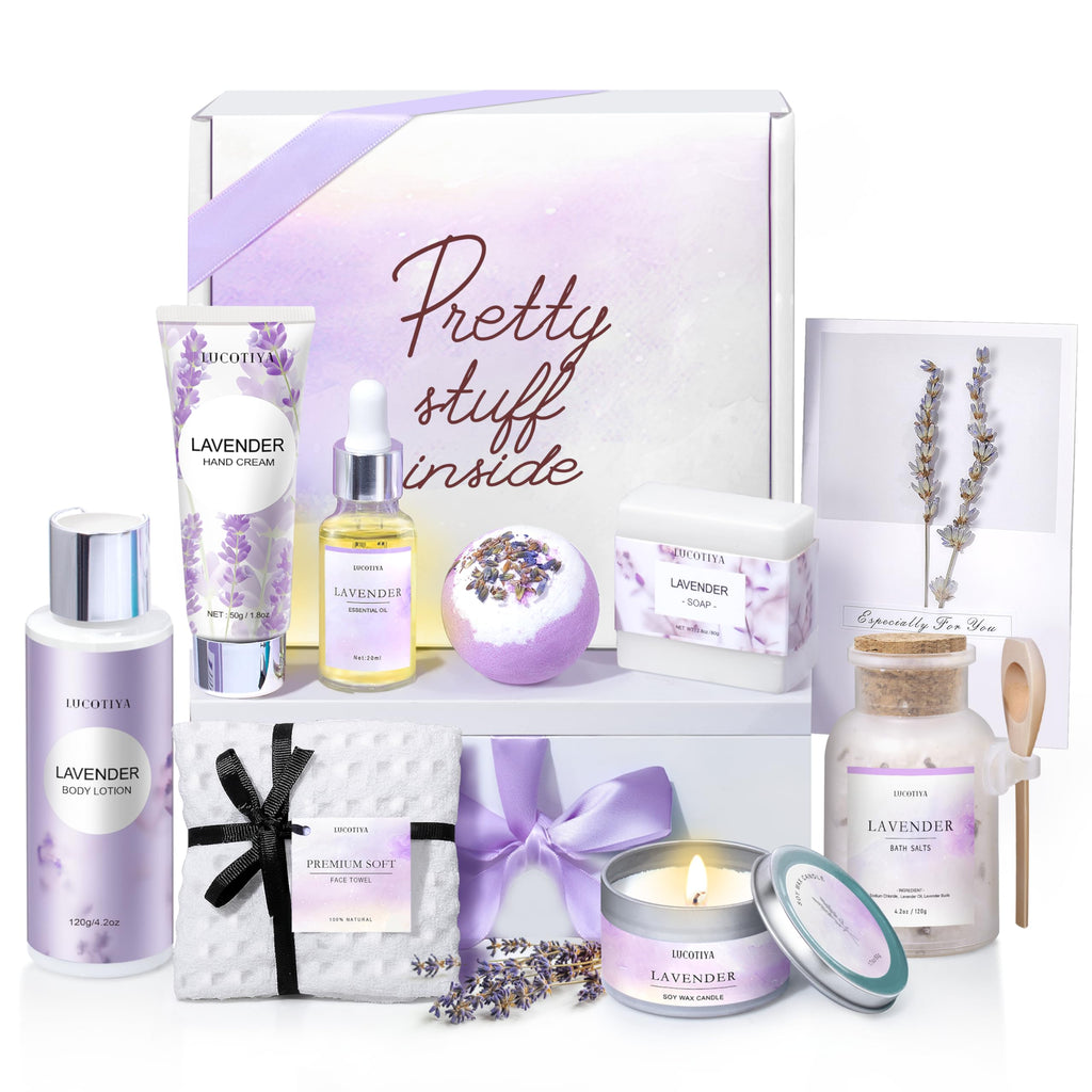 LUCOTIYA Lavender Spa Gift Set – 10-Piece Womens Bath & Body Gift Basket