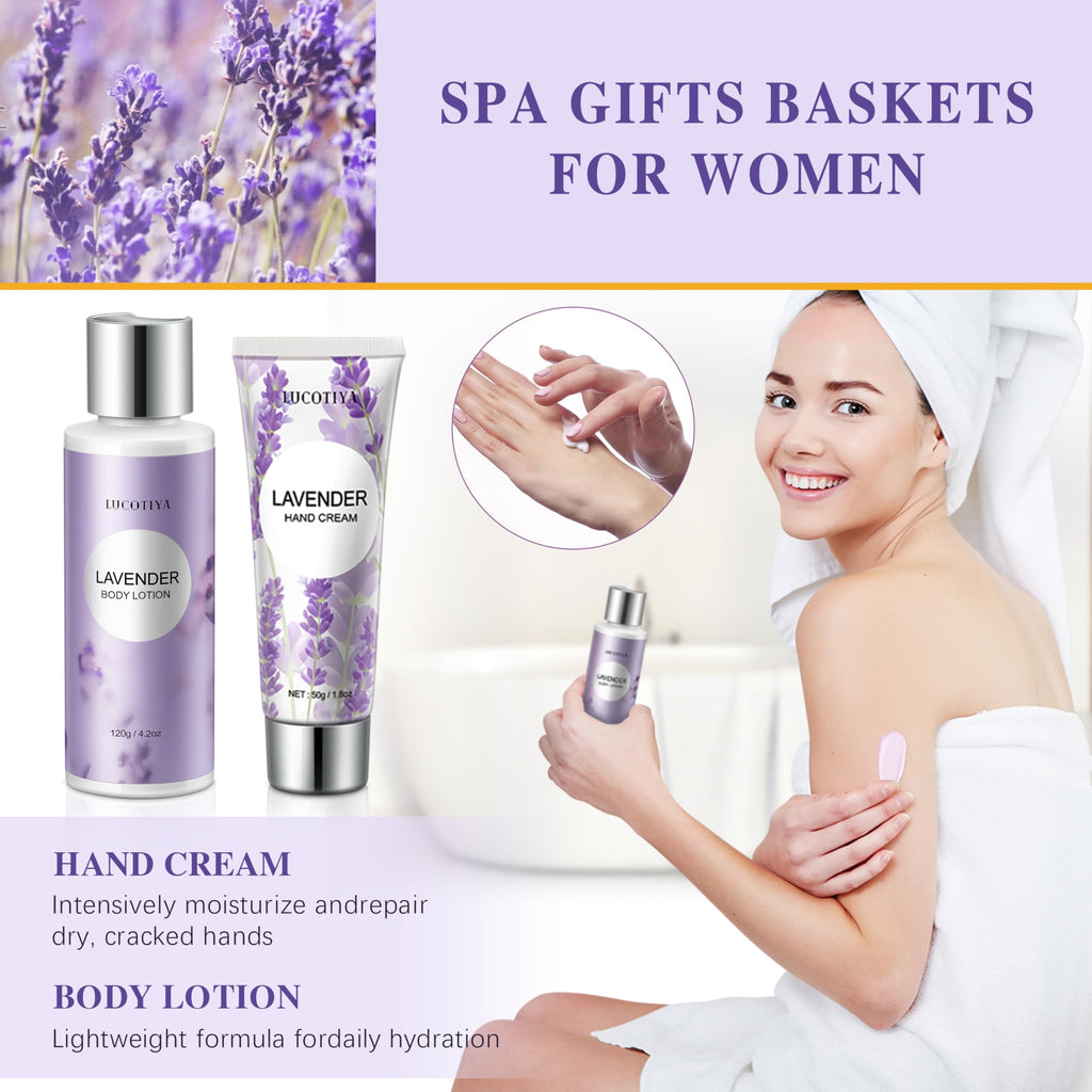 LUCOTIYA Lavender Spa Gift Set – 10-Piece Womens Bath & Body Gift Basket