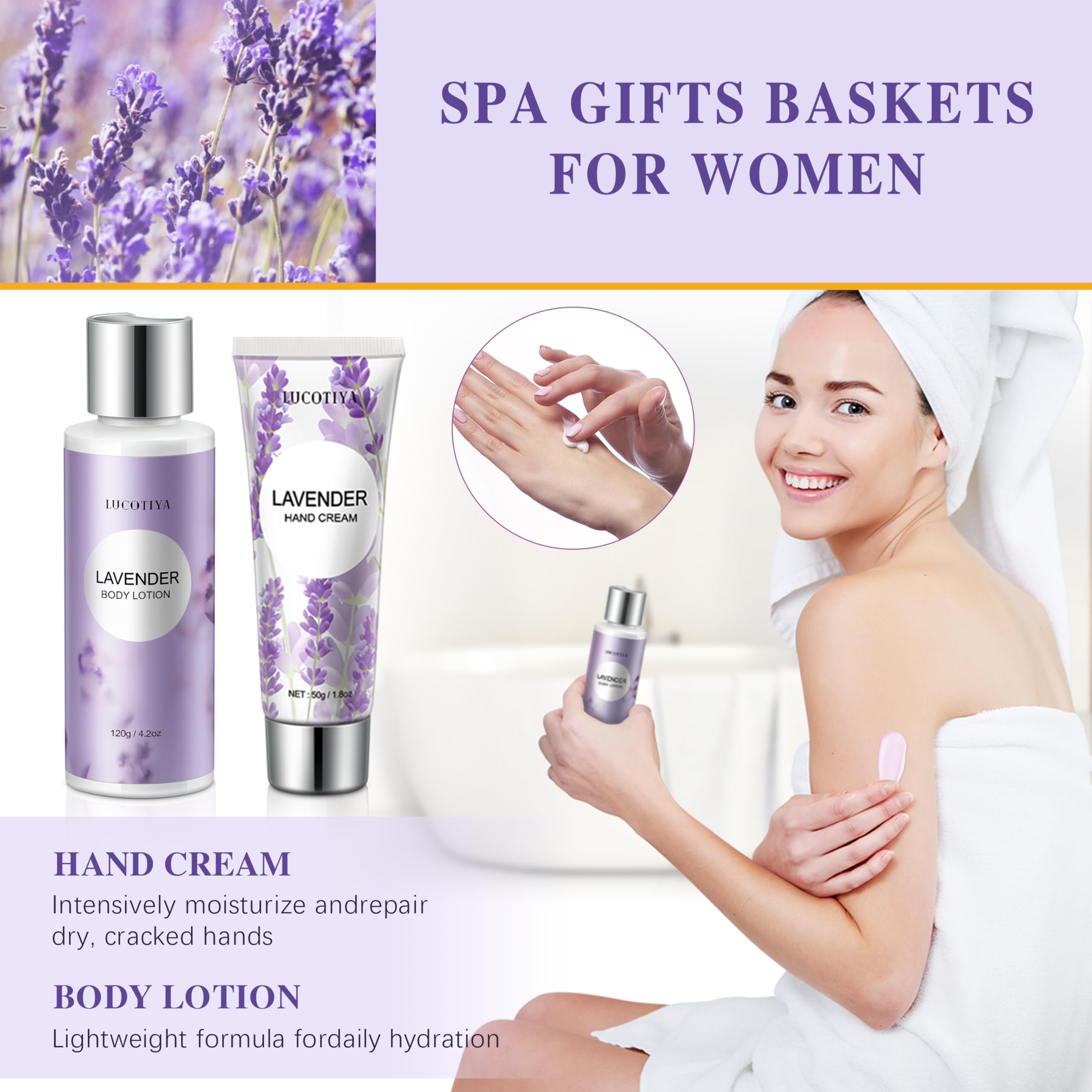 LUCOTIYA Lavender Spa Gift Set – 10-Piece Womens Bath & Body Gift Basket