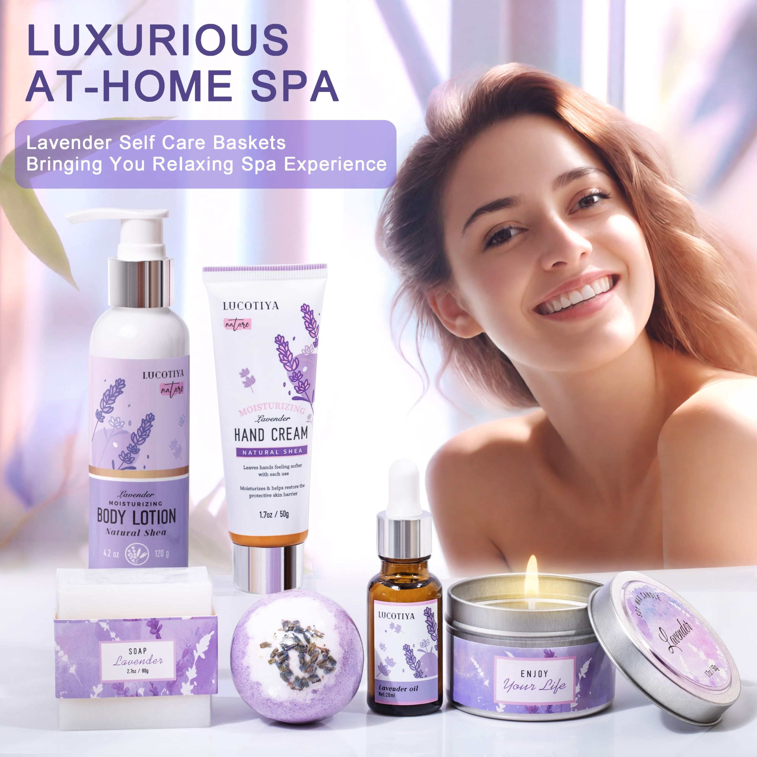 LUCOTIYA Lavender Spa Gift Set – Relaxing Bath & Body Gift Box for Her