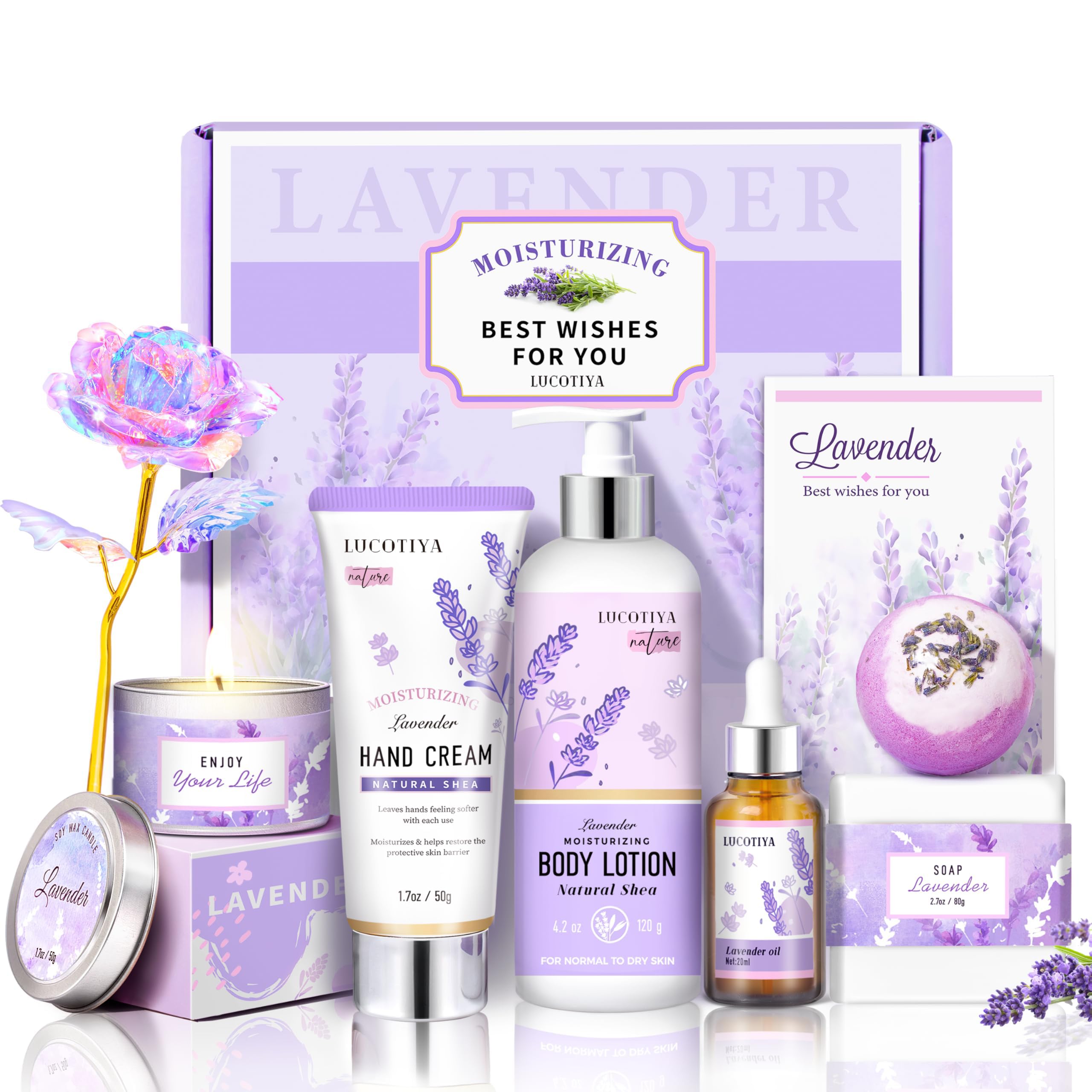 LUCOTIYA Lavender Spa Gift Set – Relaxing Bath & Body Gift Box for Her