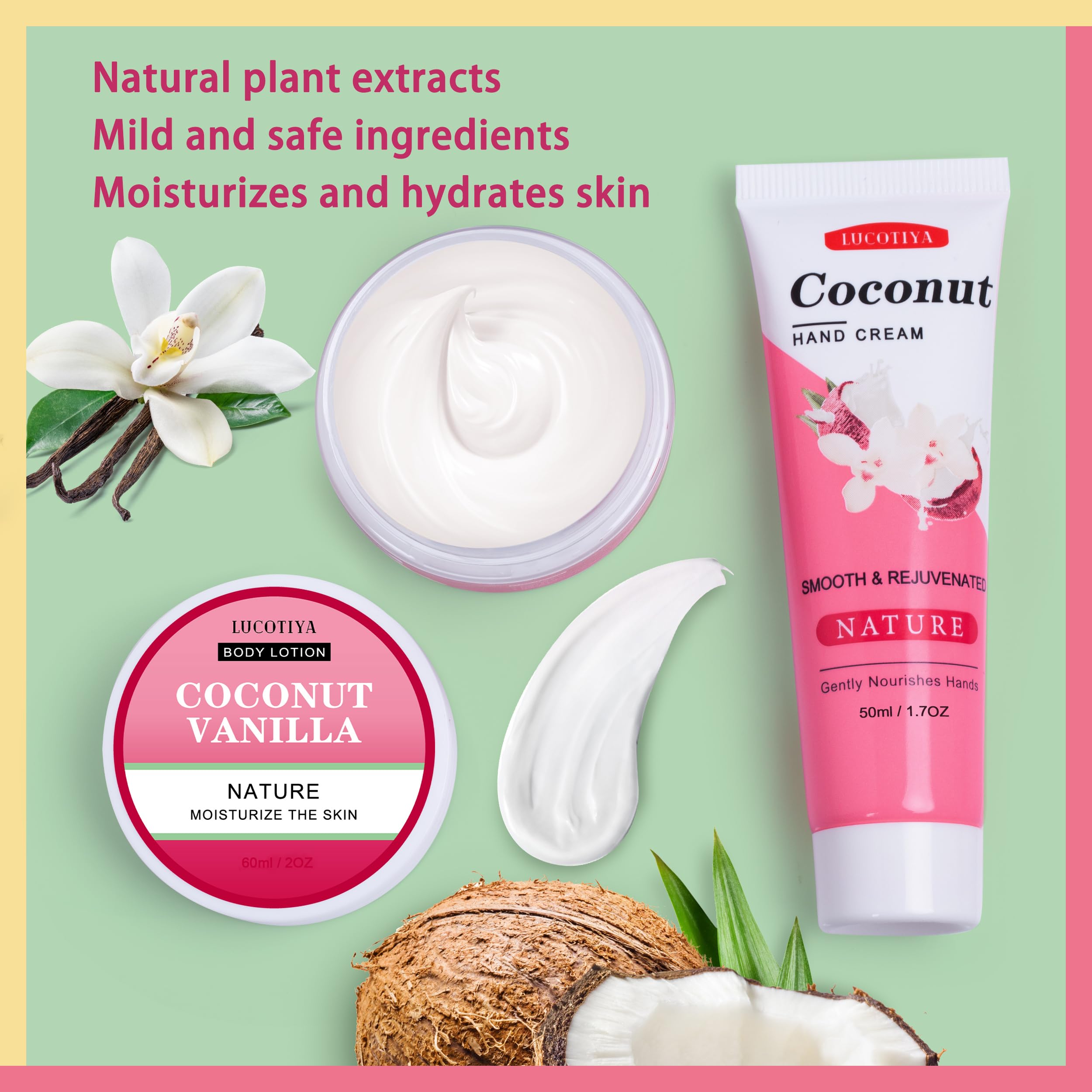 LUCOTIYA Coconut Vanilla Spa Gift Set – Travel Size Gifts for Women