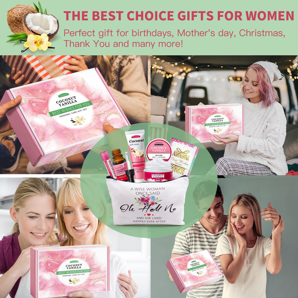 LUCOTIYA Coconut Vanilla Spa Gift Set – Travel Size Gifts for Women