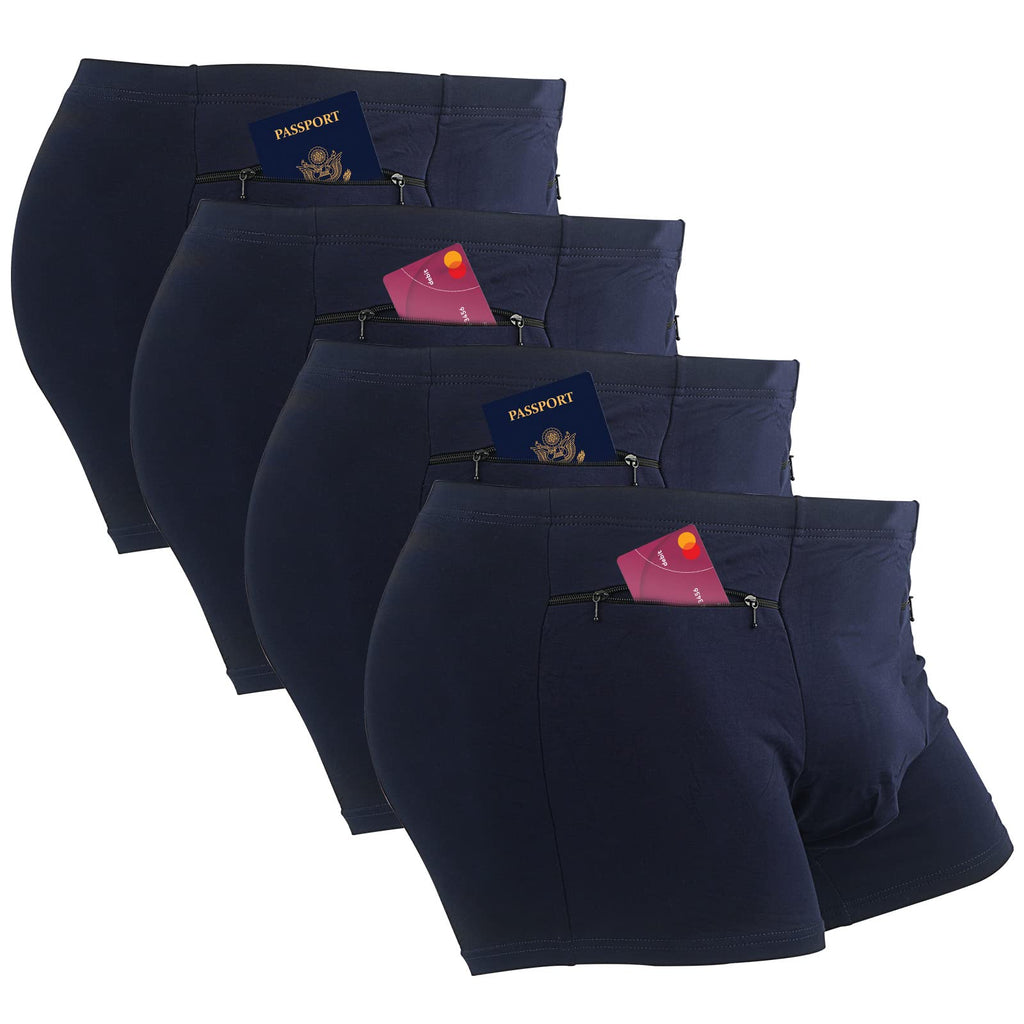 LUEXBOX Pocket Underwear with Hidden Pocket – Travel Boxer Briefs (Dark Blue) – 4 Pack