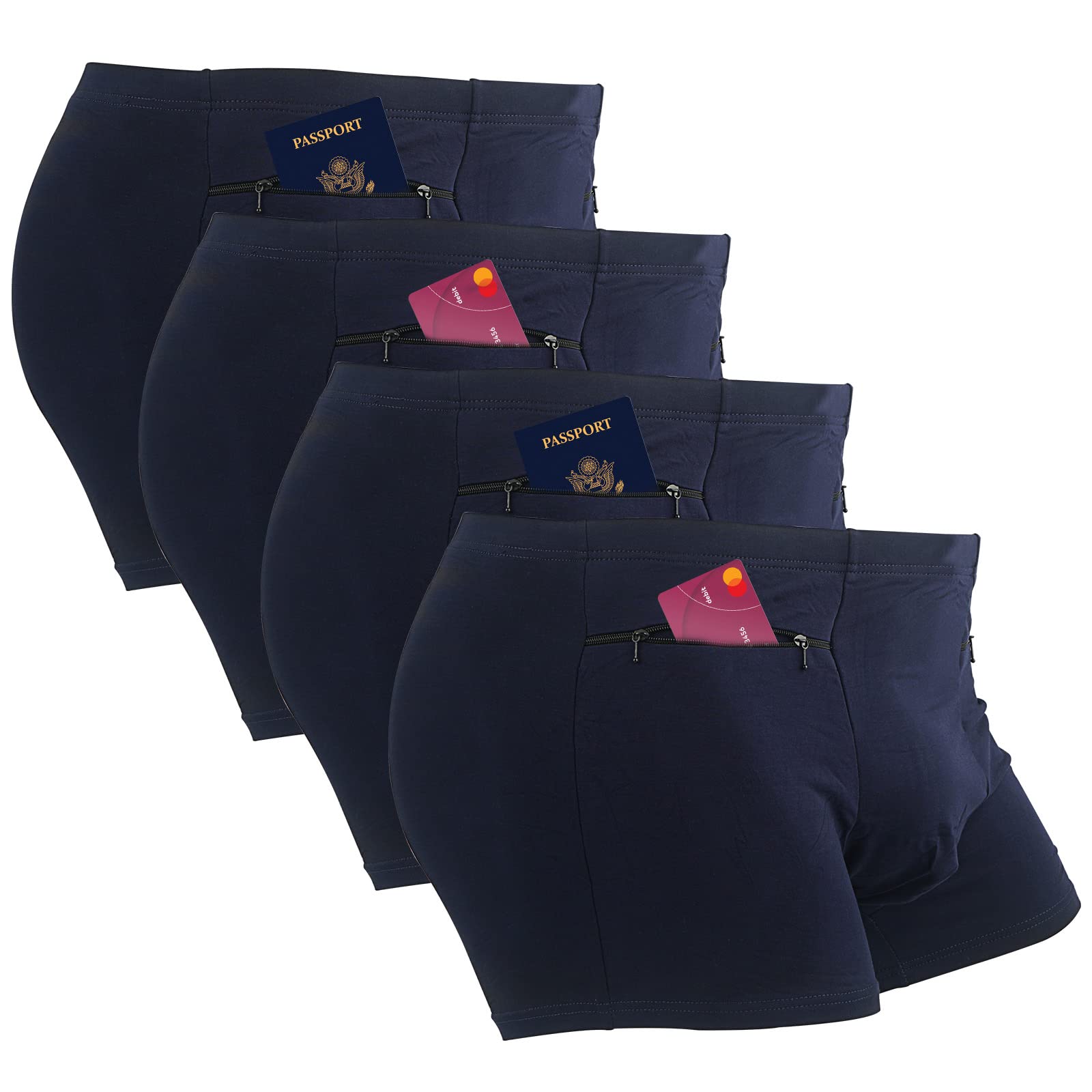 LUEXBOX Pocket Underwear with Hidden Pocket – Travel Boxer Briefs (Dark Blue) – 4 Pack