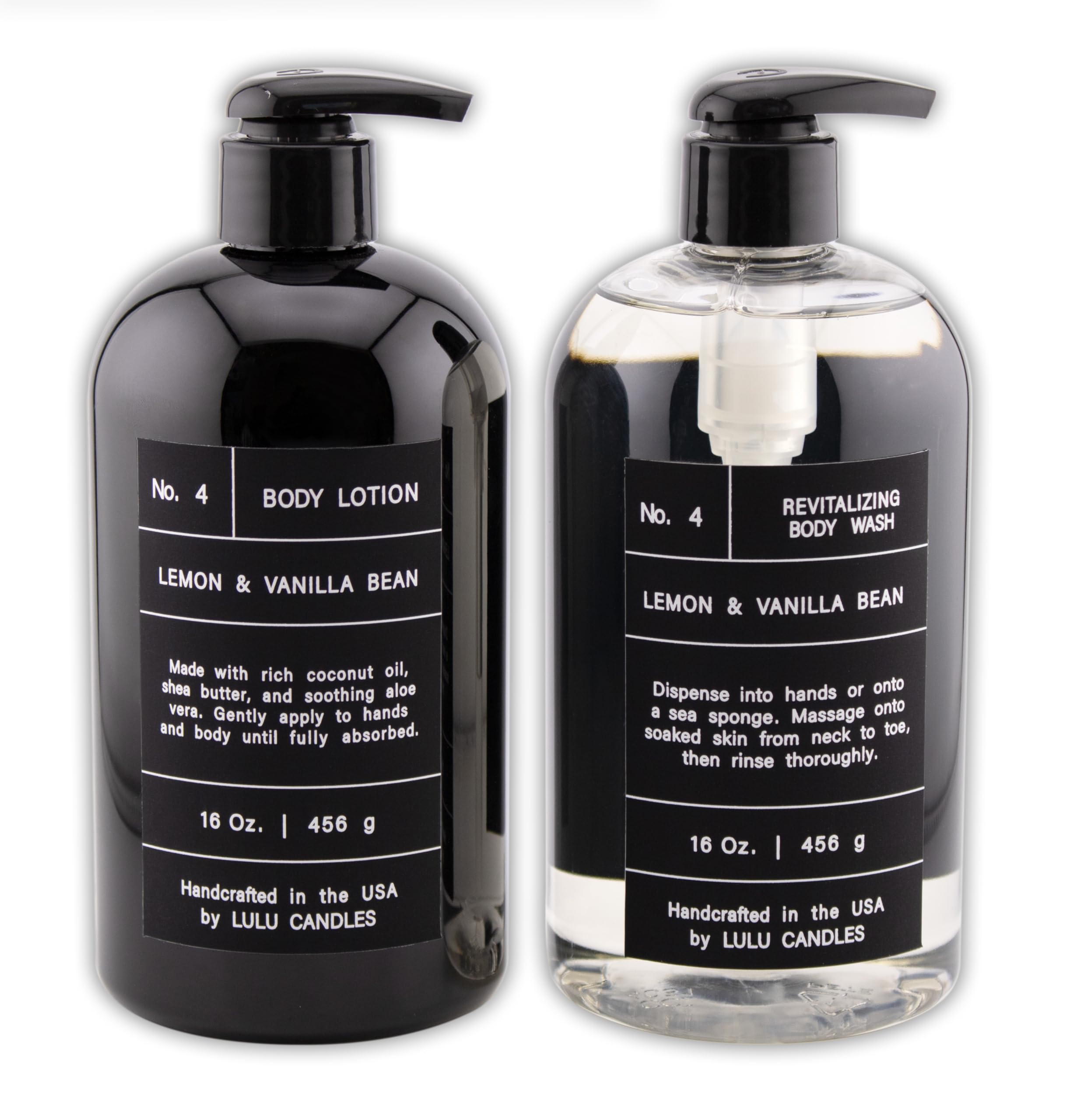 Lulu Candles Lemon & Vanilla Bean: Revitalizing Body Wash & Nourishing Body Lotion, 2-Piece Set (16 oz Each)
