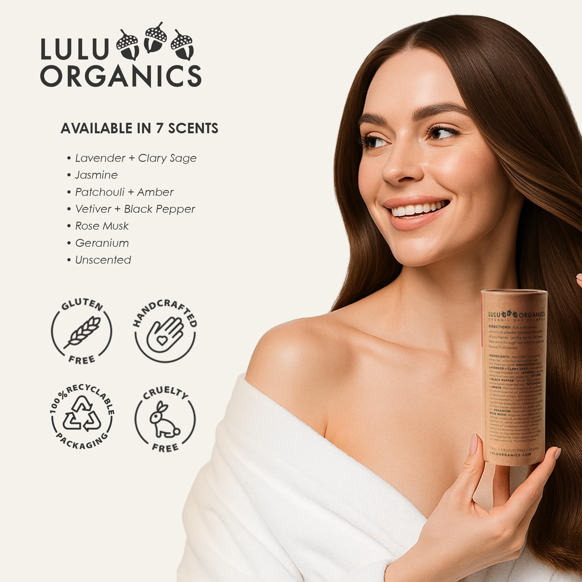 Lulu Organics Dry Shampoo Powder – Non-Aerosol, Talc-Free, Geranium (4oz)