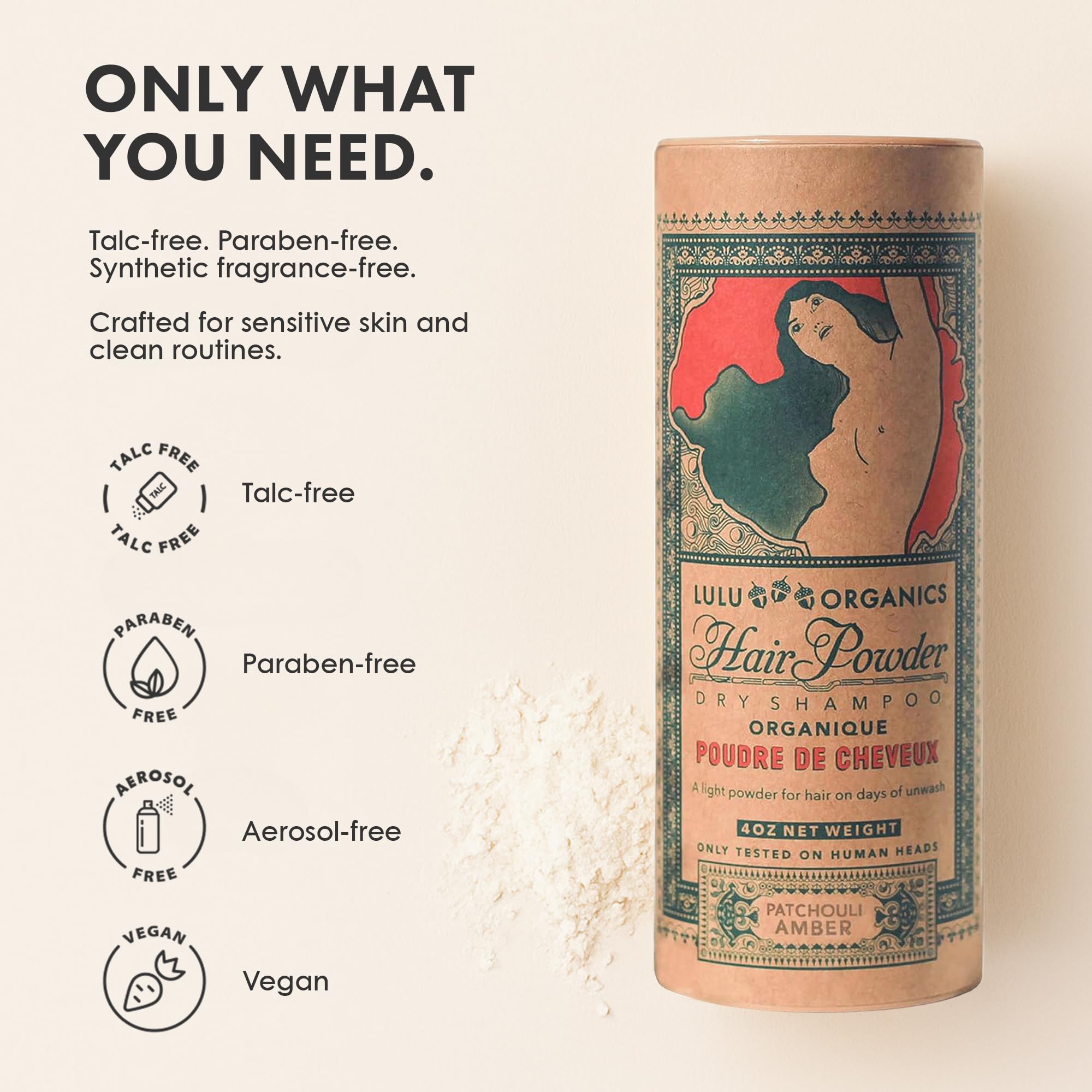 Lulu Organics Dry Shampoo Powder - Non-Aerosol, Talc-Free, Paraben-Free for Dark, Blonde or Oily Hair | 4oz