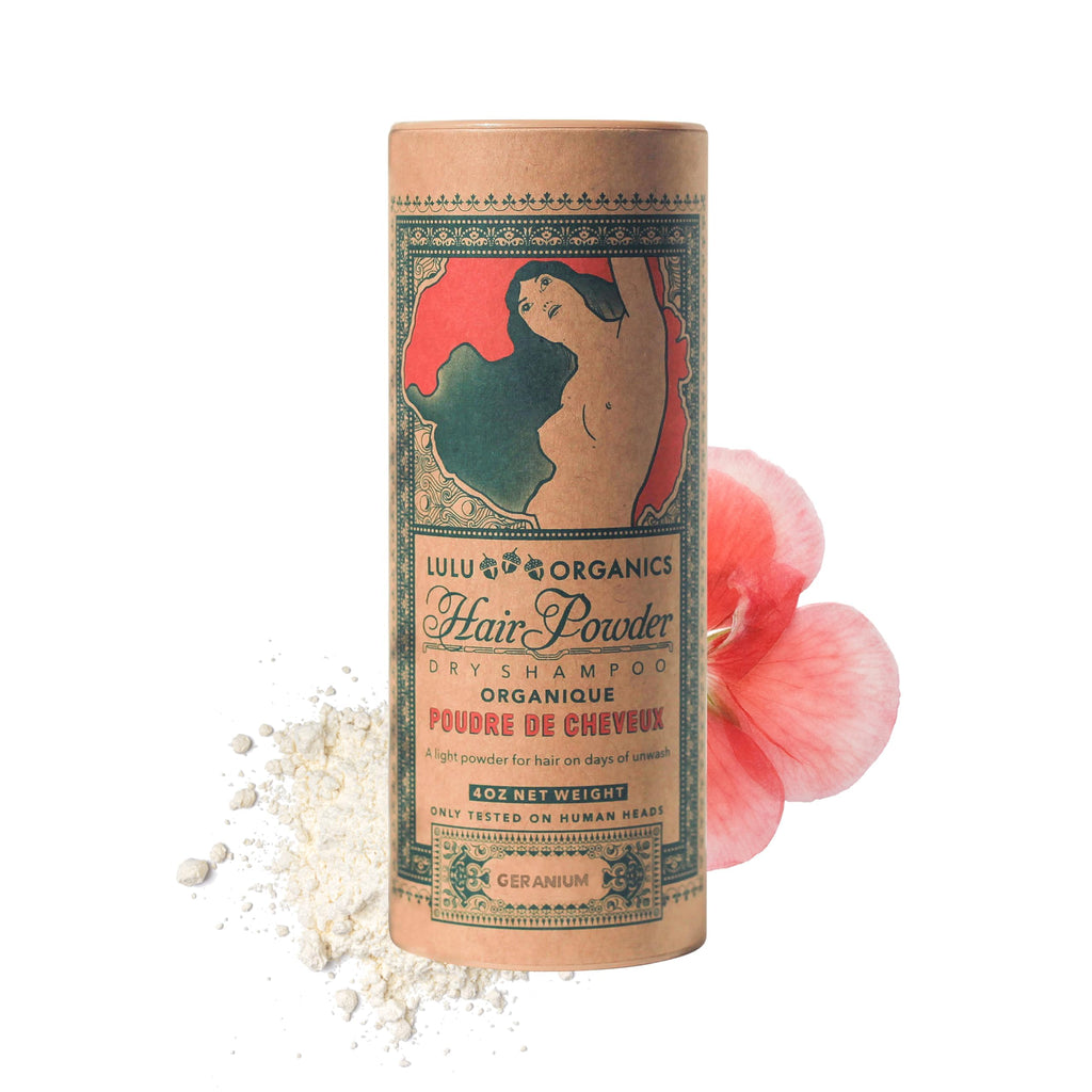 Lulu Organics Dry Shampoo Powder – Non-Aerosol, Talc-Free, Geranium (4oz)