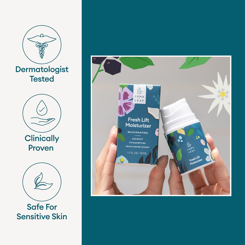 LUMA & LEAF Fresh Lift Peptide Moisturizer | Hyaluronic Acid & Hibiscus, Daily Anti-Aging Cream | 1.7 fl oz