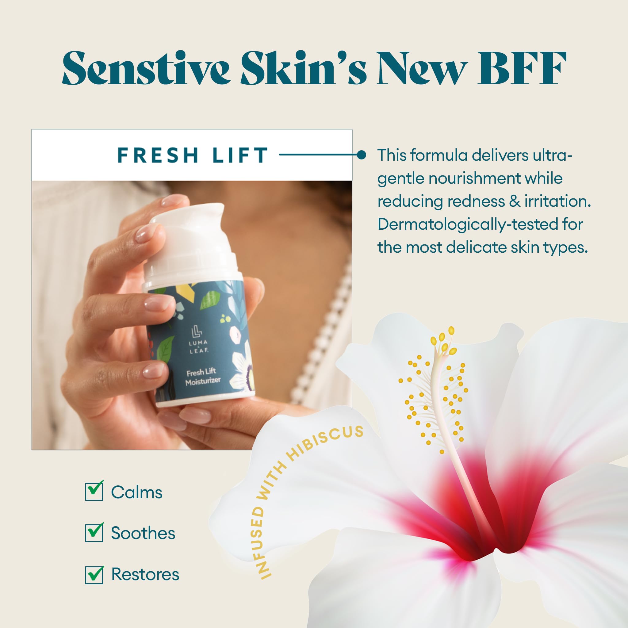 LUMA & LEAF Fresh Lift Peptide Moisturizer | Hyaluronic Acid & Hibiscus, Daily Anti-Aging Cream | 1.7 fl oz