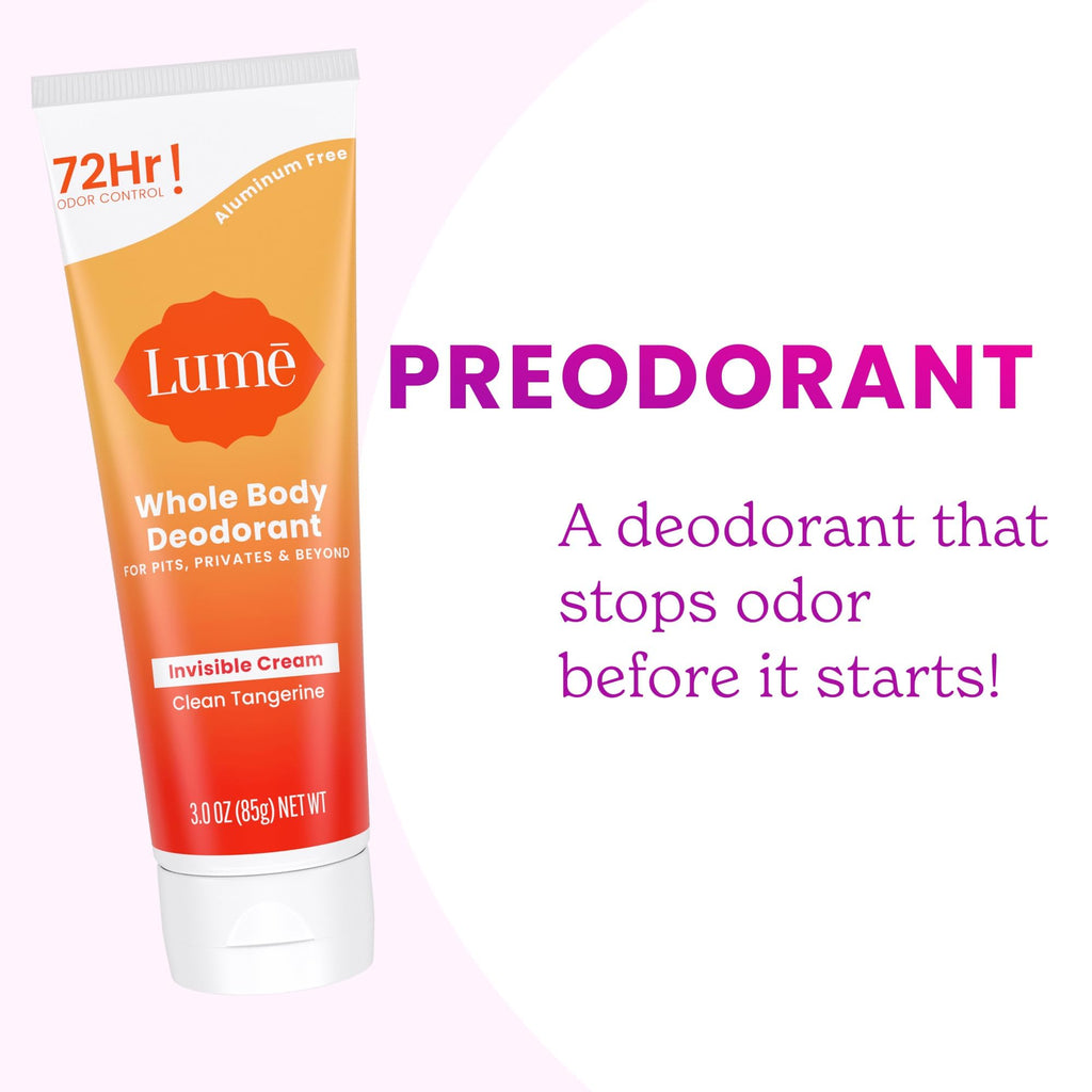 Lume Whole Body Deodorant - Invisible Cream Tube, 72-Hour Odor Control, Aluminum & Baking Soda Free - Clean Tangerine (Pack of 2)