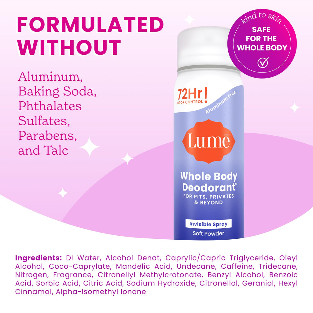 Lume Invisible Spray Deodorant for Women – 2-Piece Soft Powder Bundle