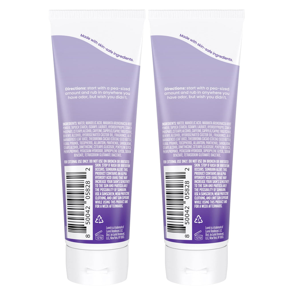 Lume Whole Body Deodorant - Invisible Cream Tube (2-Pack) | 72-Hour Odor Control | Aluminum & Baking Soda Free | Soft Powder