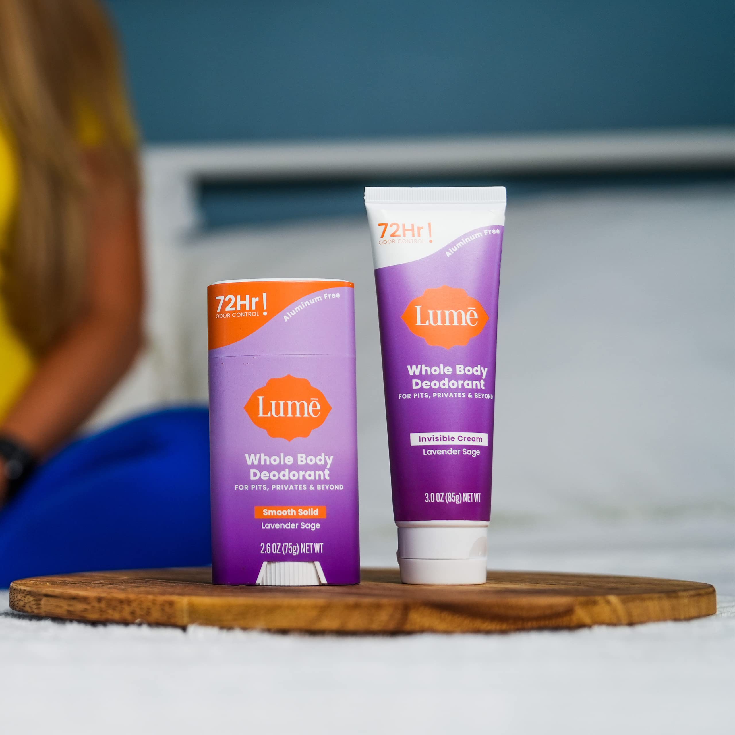 Lume Whole Body Deodorant Bundle - Lavender Sage Cream & Solid, Aluminum Free, 72-Hour Odor Control