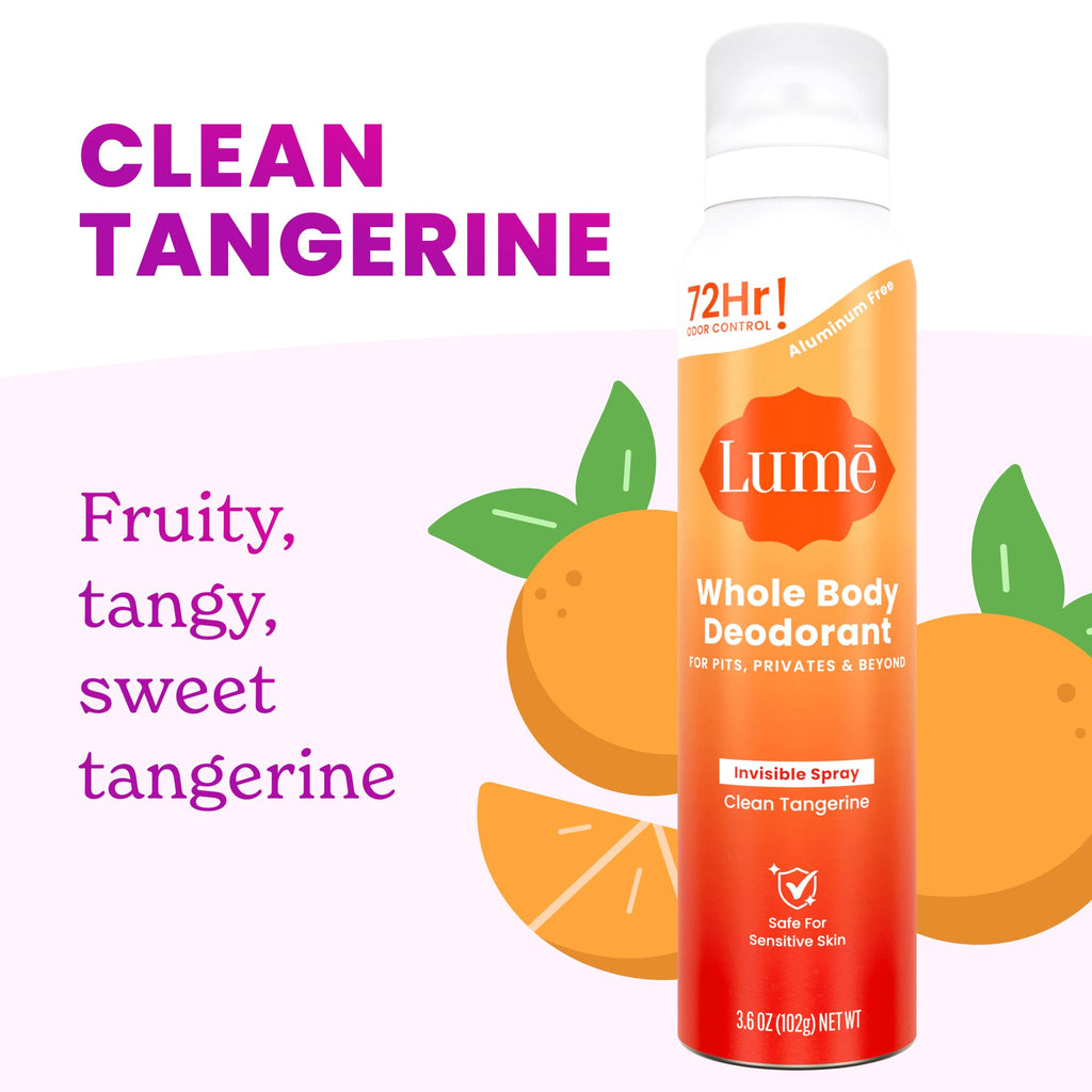 Lume Invisible Spray Deodorant for Women – 2 Pack: Full-Size 3.6 oz + Mini 1 oz - Clean Tangerine