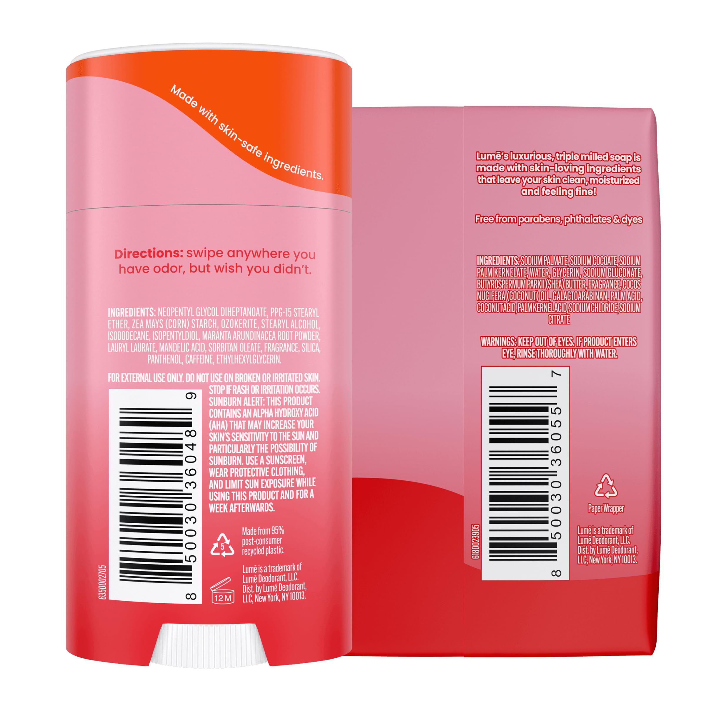 Lume Whole Body Deodorant & Soap Bundle — Peony Rose, Aluminum-Free, 2x 2.6 oz Deodorant + 2x 5 oz Soap