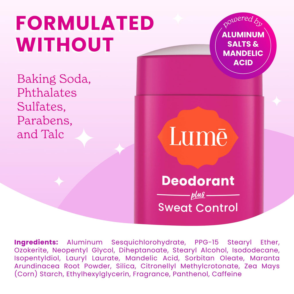 Lume Deodorant Plus Sweat Control – Extra Strength Antiperspirant, 72-Hour Odor & Sweat Protection (2 x 2.6 oz)