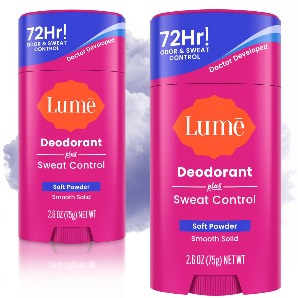 Lume Deodorant Plus Sweat Control – Extra Strength Antiperspirant, 72-Hour Odor & Sweat Protection (2 x 2.6 oz)