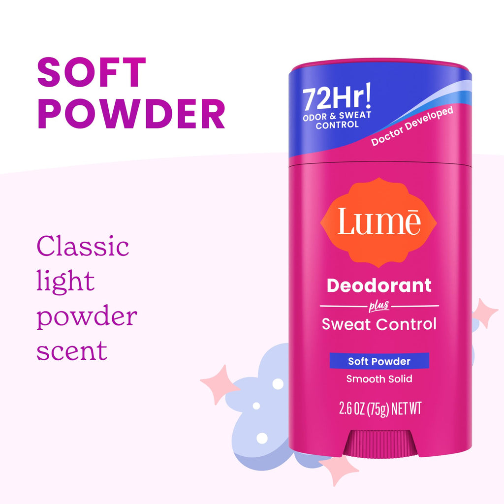 Lume Deodorant Plus Sweat Control – Extra Strength Antiperspirant, 72-Hour Odor & Sweat Protection (2 x 2.6 oz)