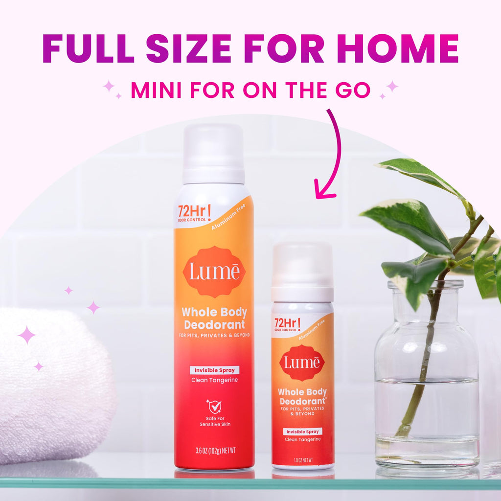 Lume Invisible Spray Deodorant for Women – 2 Pack: Full-Size 3.6 oz + Mini 1 oz - Clean Tangerine