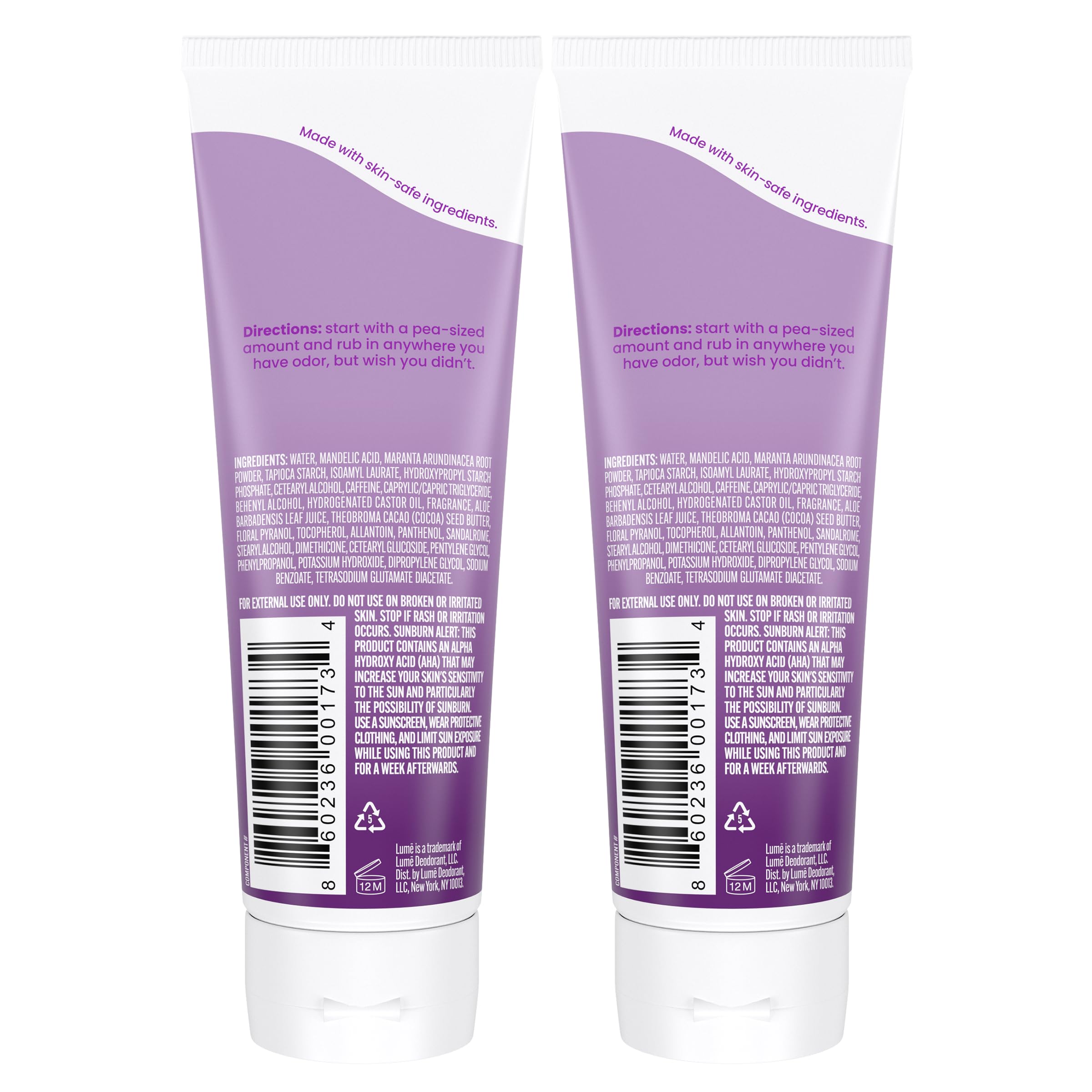 Lume Whole Body Deodorant - Lavender Sage | 72 Hour Odor Control, Aluminum Free & Baking Soda Free, 3 oz Tube (Pack of 2)