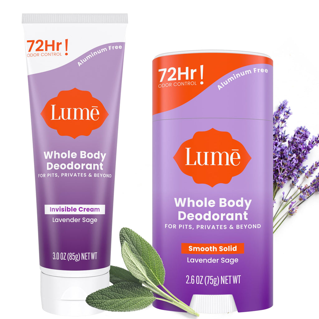 Lume Whole Body Deodorant Bundle - Lavender Sage Cream & Solid, Aluminum Free, 72-Hour Odor Control
