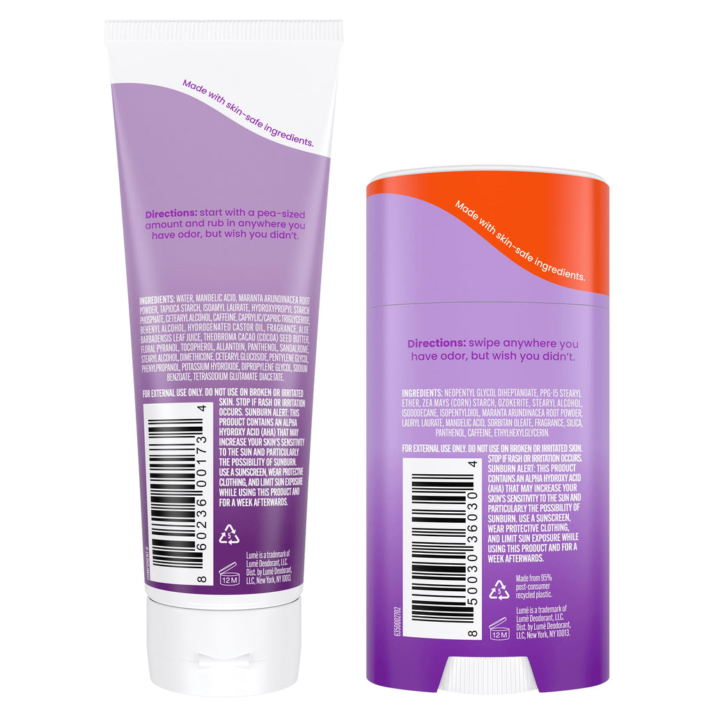 Lume Whole Body Deodorant Bundle - Lavender Sage Cream & Solid, Aluminum Free, 72-Hour Odor Control